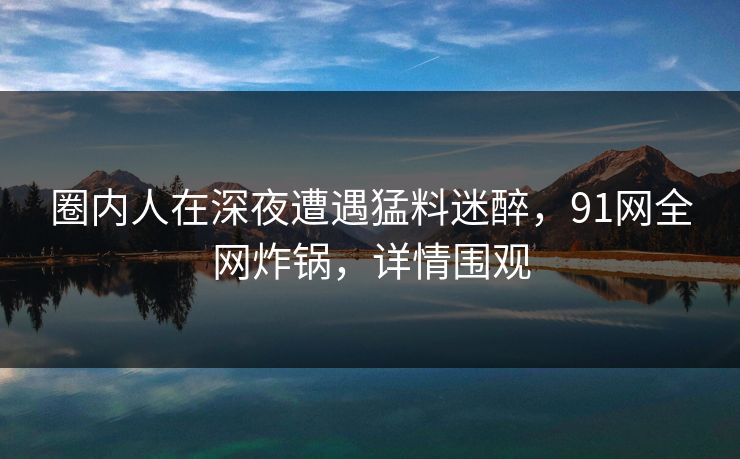 圈内人在深夜遭遇猛料迷醉，91网全网炸锅，详情围观