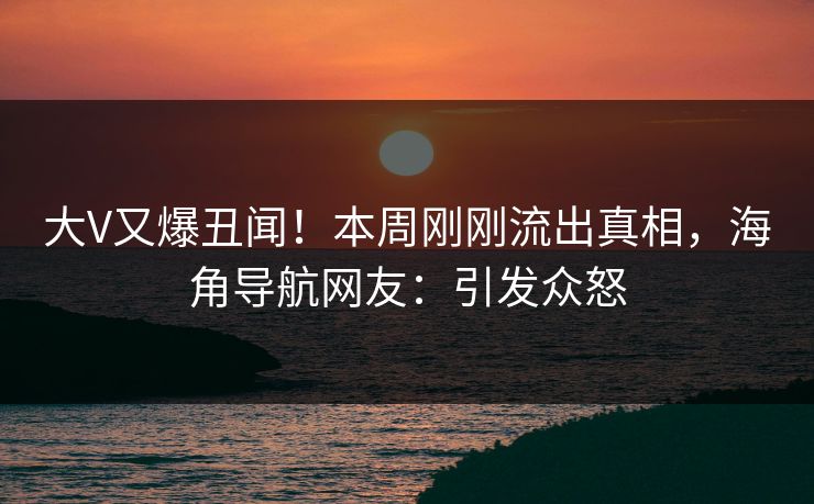 大V又爆丑闻！本周刚刚流出真相，海角导航网友：引发众怒