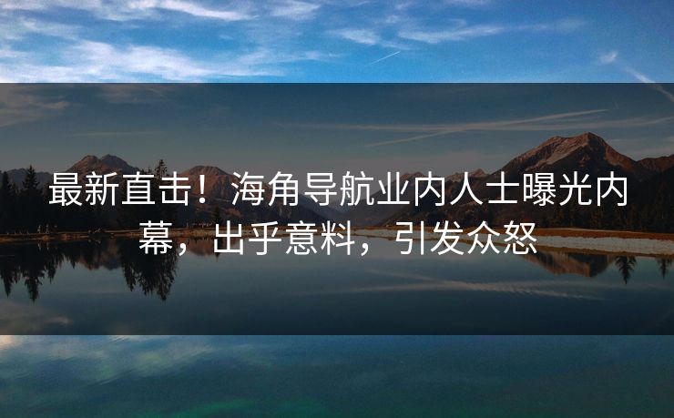 最新直击！海角导航业内人士曝光内幕，出乎意料，引发众怒